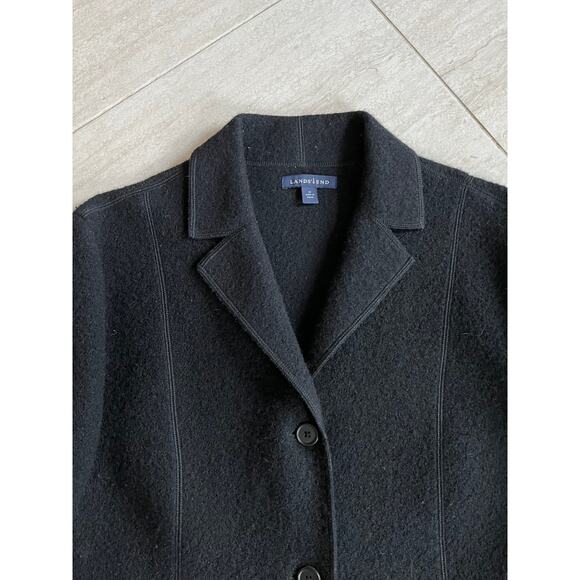 Lands End Fleece Blazer Womens 14 Large Wool Button Jacket Black Warm Business - Picture 5 of 16
